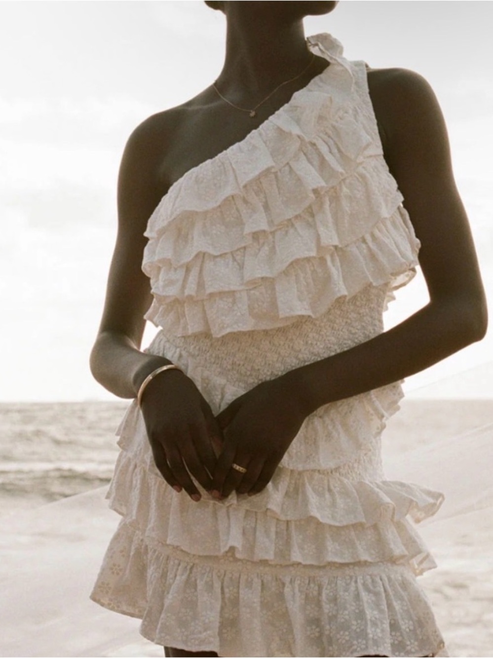 Elegant Sabo Luxe Axelia Dress White With Stunning White Ruffles  Size XS